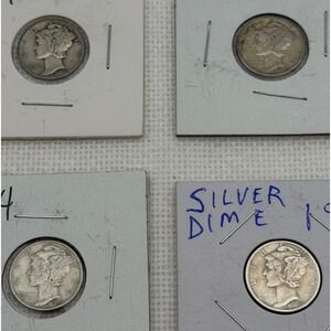 Mercury Silver Dime Lot 1941S 1942 1944 1945D Merc Liberty 90% Silver 4 coins